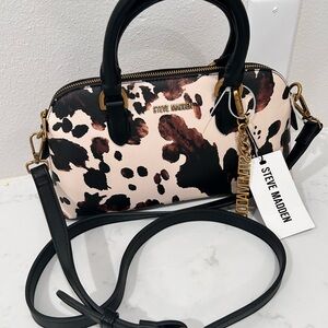 Steve Madden Cow Print Black and Cream Patterned Satchel